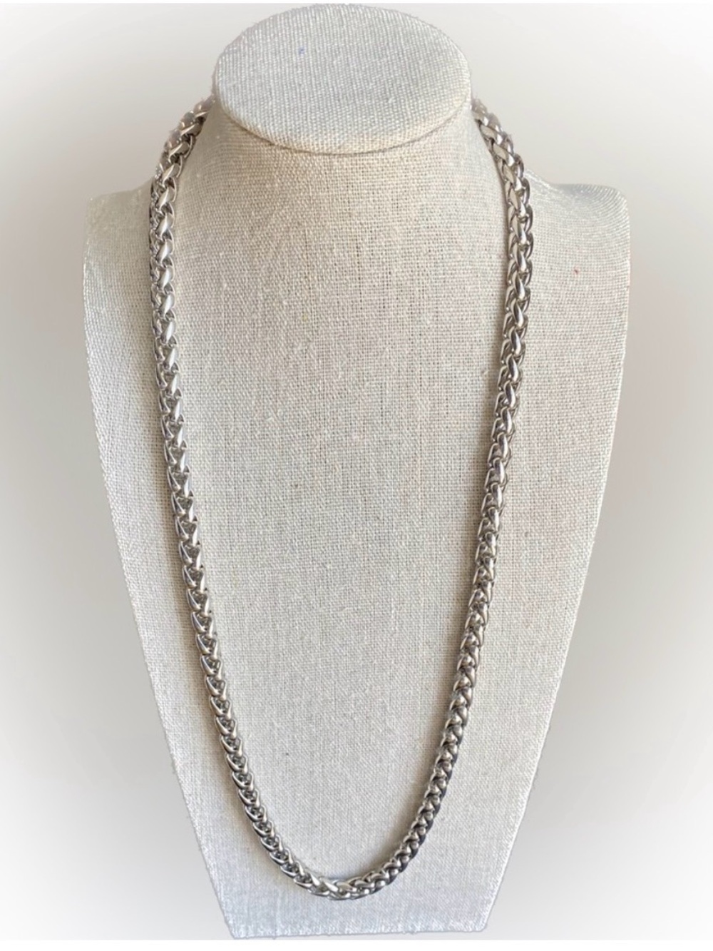 24 inch Silver Tone Wheat Link Chain Necklace